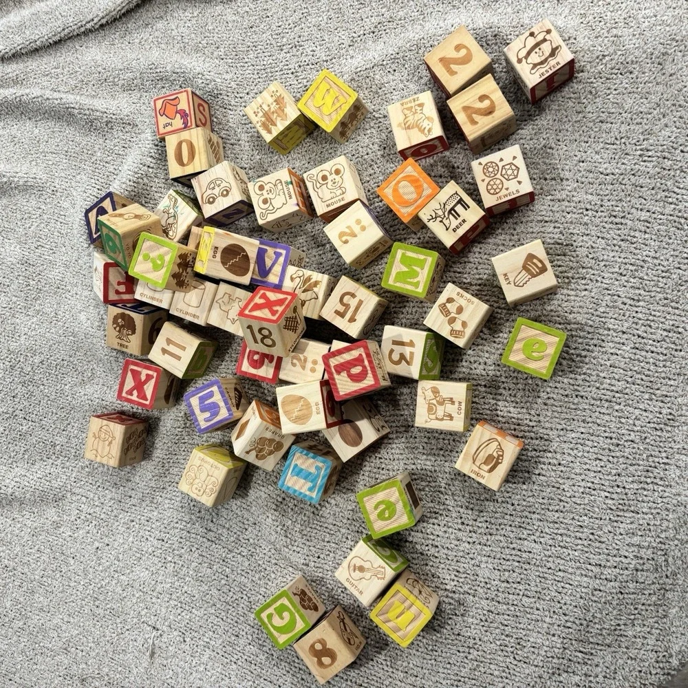 Kids Wood Alphabet Number Blocks Educational Montessori Set Multicolor